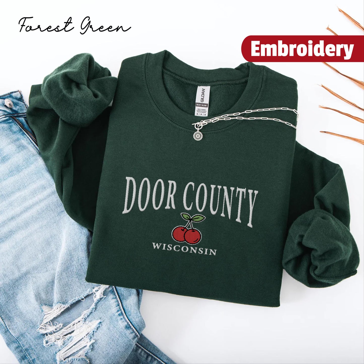 Door County embroidery sweatshirt crewneck
