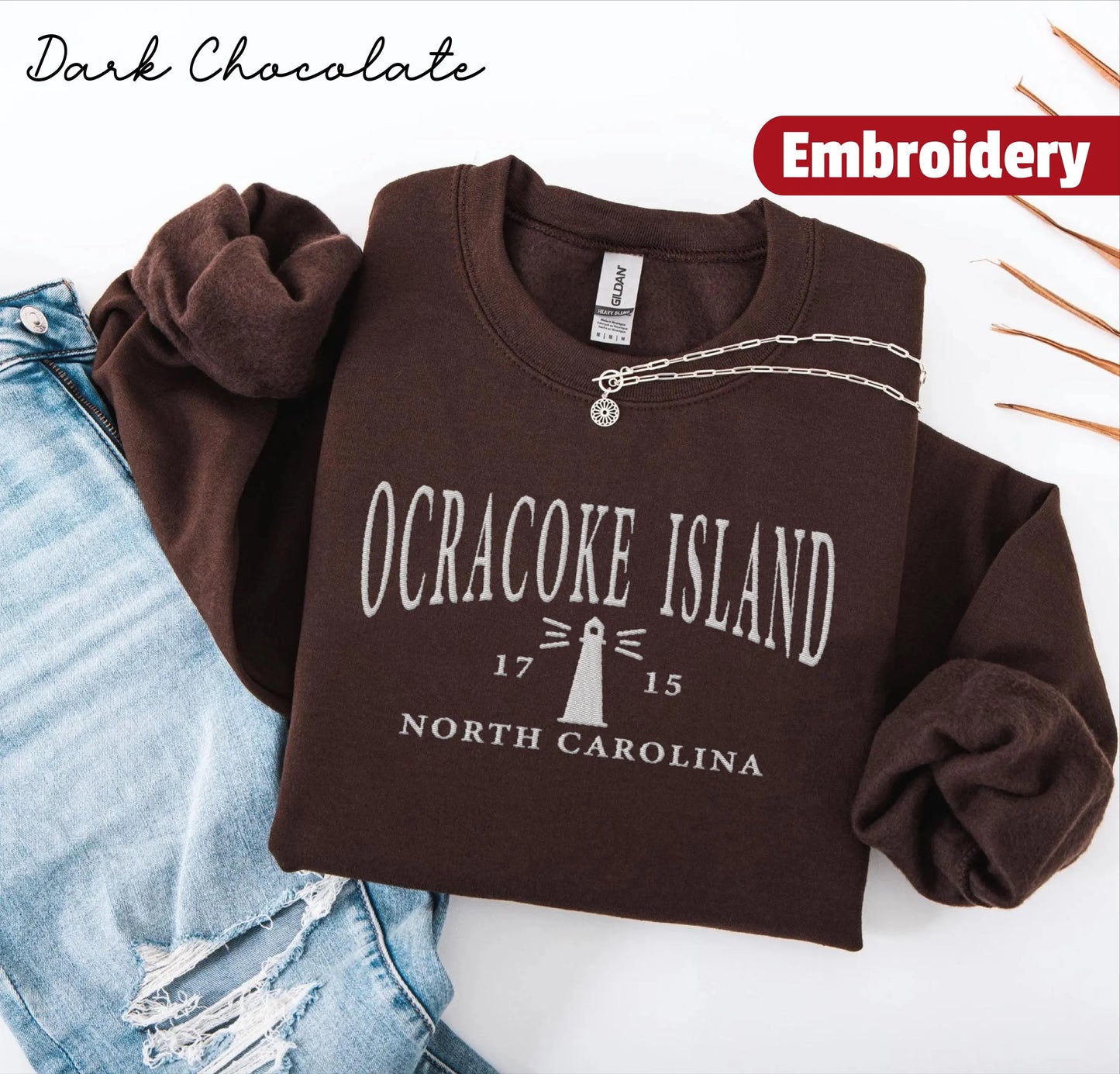 Ocracoke Island embroidery sweatshirt crewneck