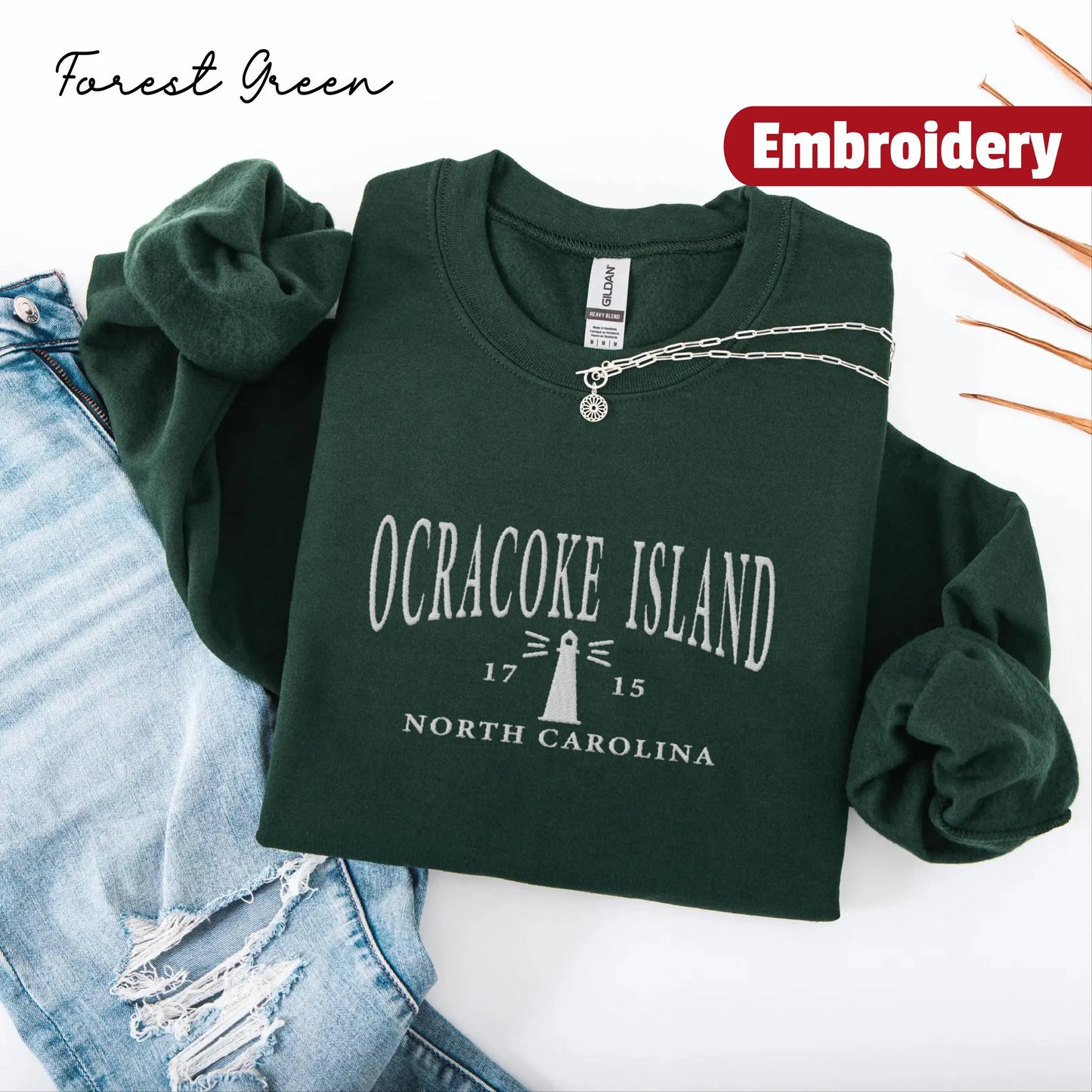 Ocracoke Island embroidery sweatshirt crewneck