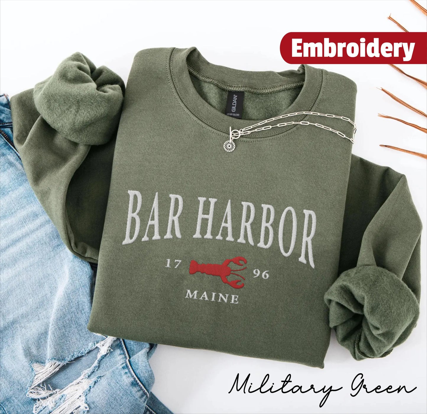 Bar Harbor embroidery sweatshirt crewneck