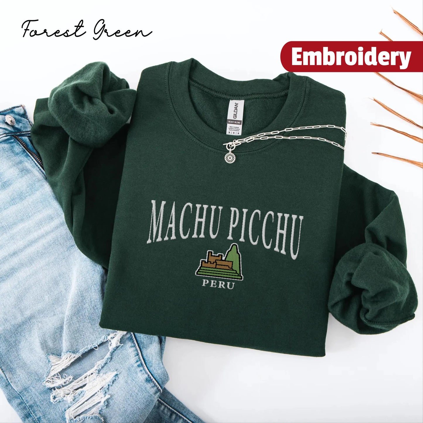 Machu Picchu embroidery sweatshirt crewneck