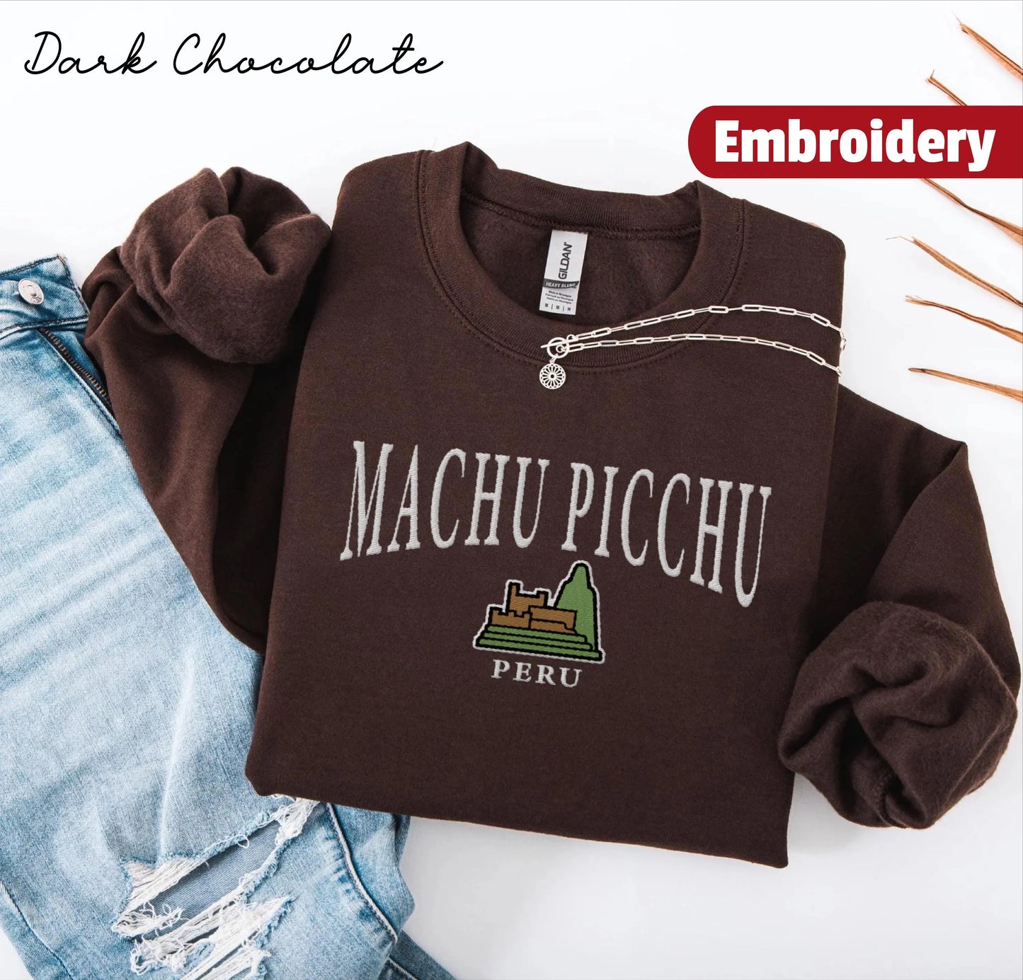 Machu Picchu embroidery sweatshirt crewneck