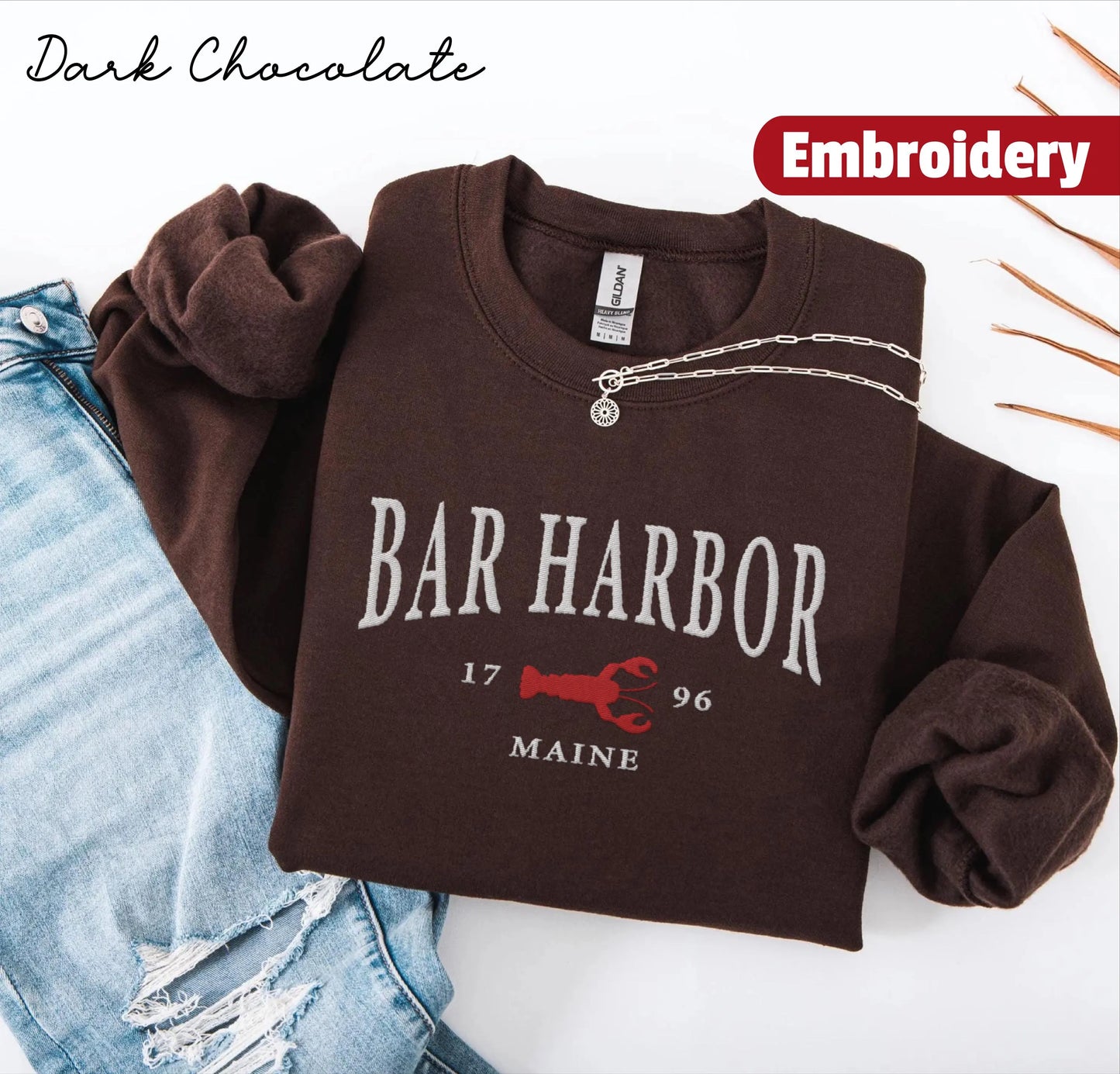 Bar Harbor embroidery sweatshirt crewneck