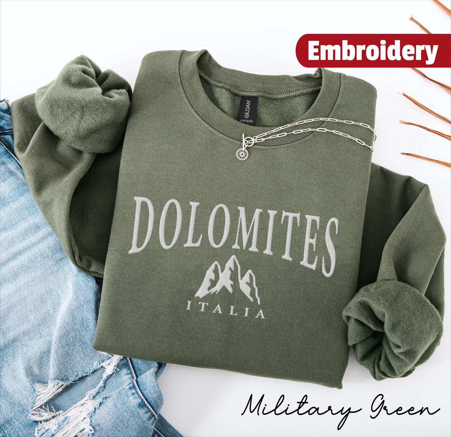 Dolomites Italy embroidery sweatshirt crewneck