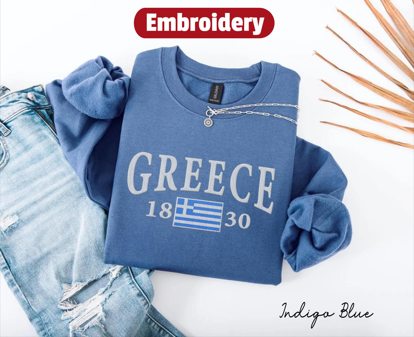 Greece embroidery sweatshirt crewneck