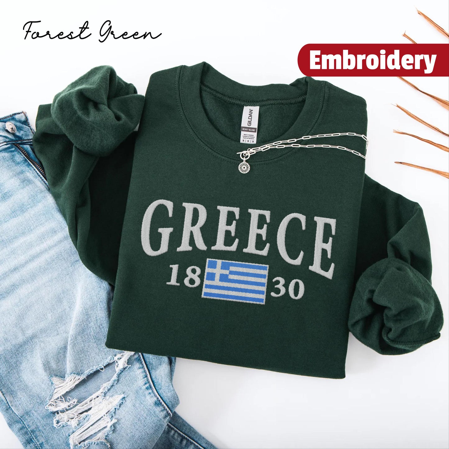Greece embroidery sweatshirt crewneck