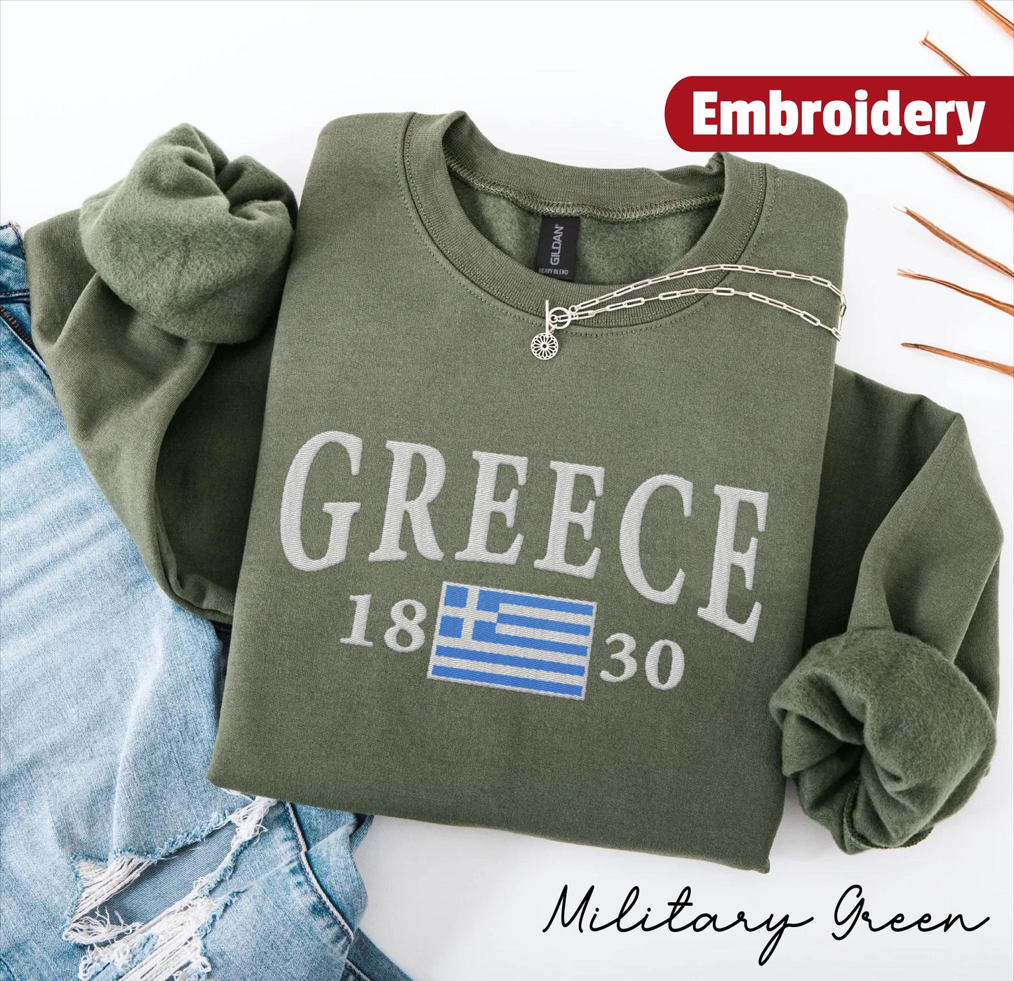 Greece embroidery sweatshirt crewneck