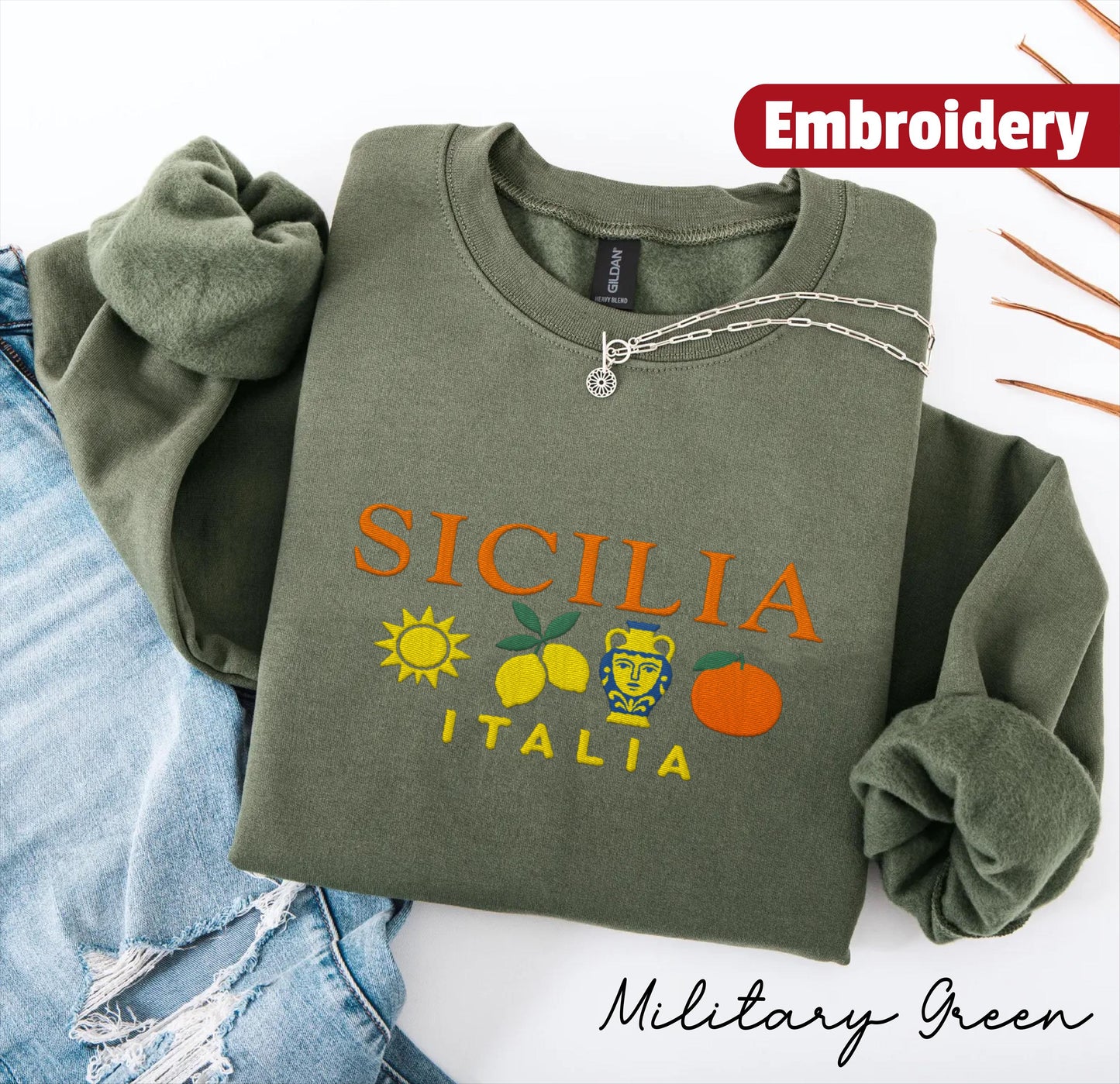 Sicily embroidered sweatshirt crewneck