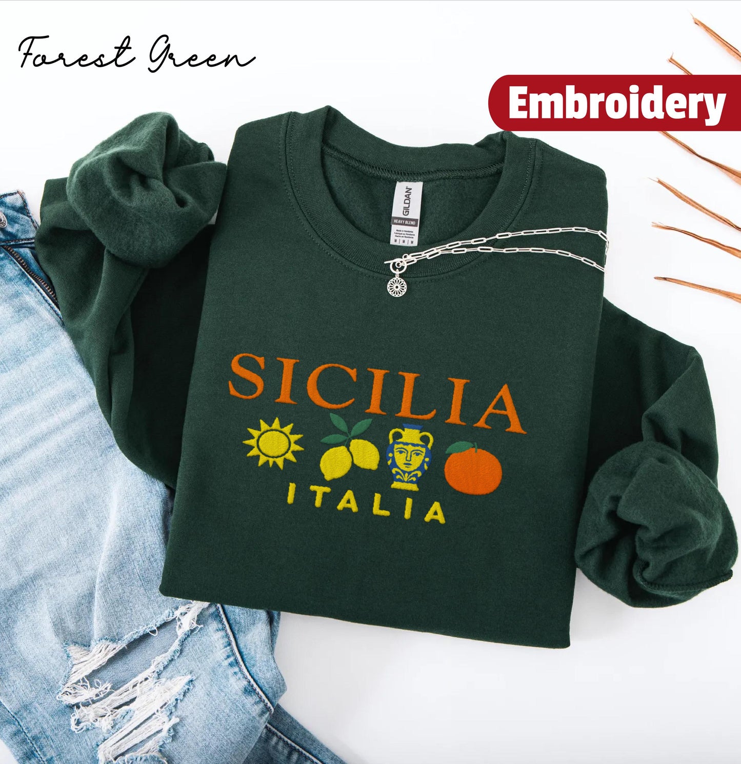 Sicily embroidered sweatshirt crewneck