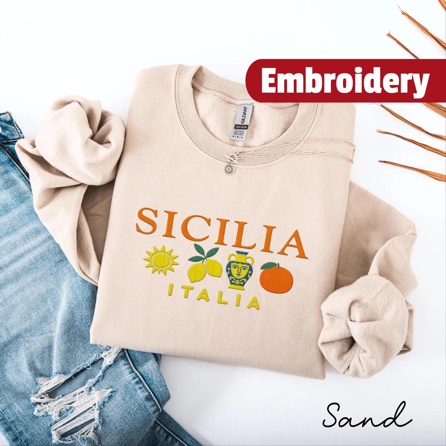 Sicily embroidered sweatshirt crewneck