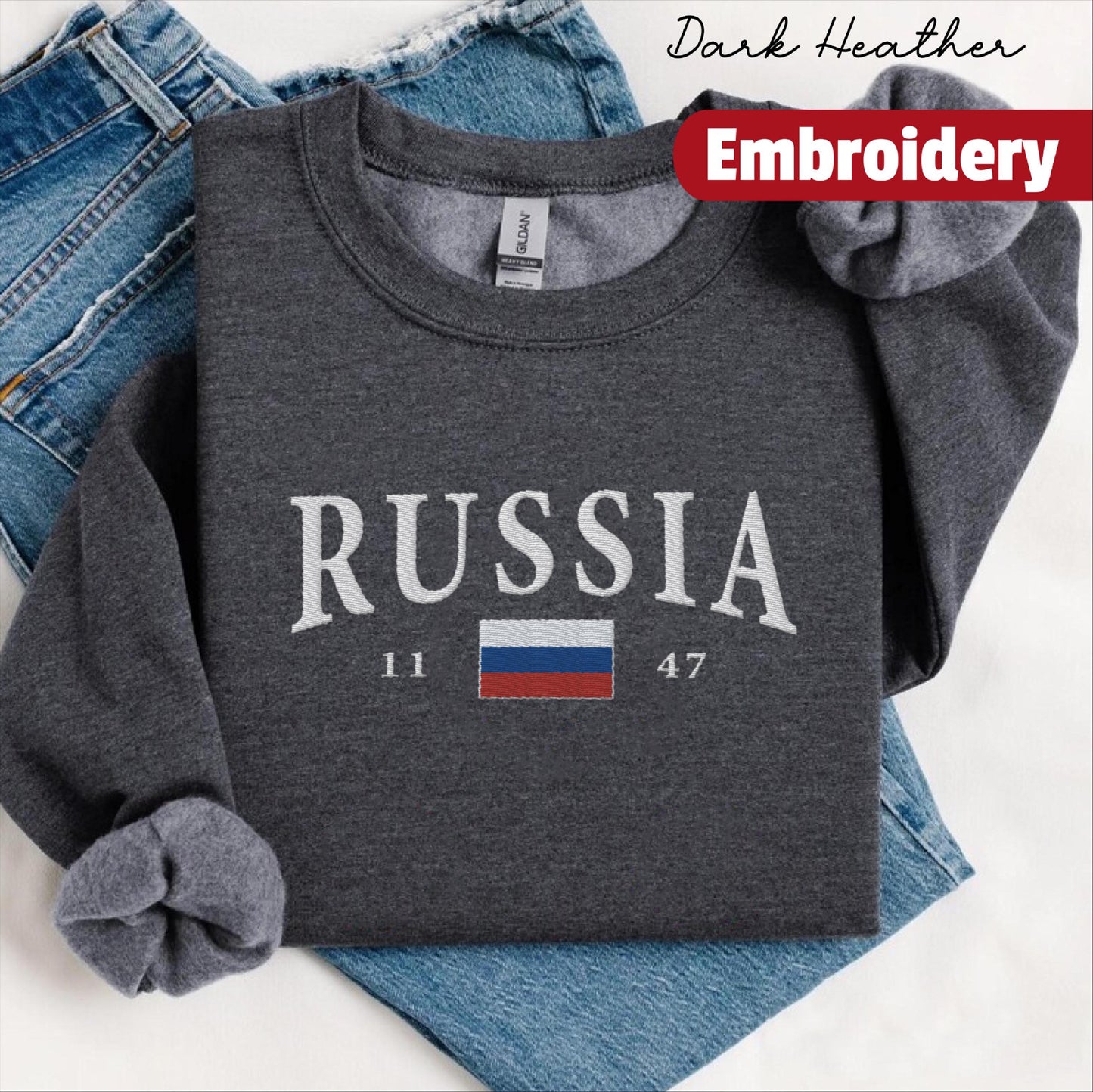 Russia Flag embroidered sweatshirt crewneck