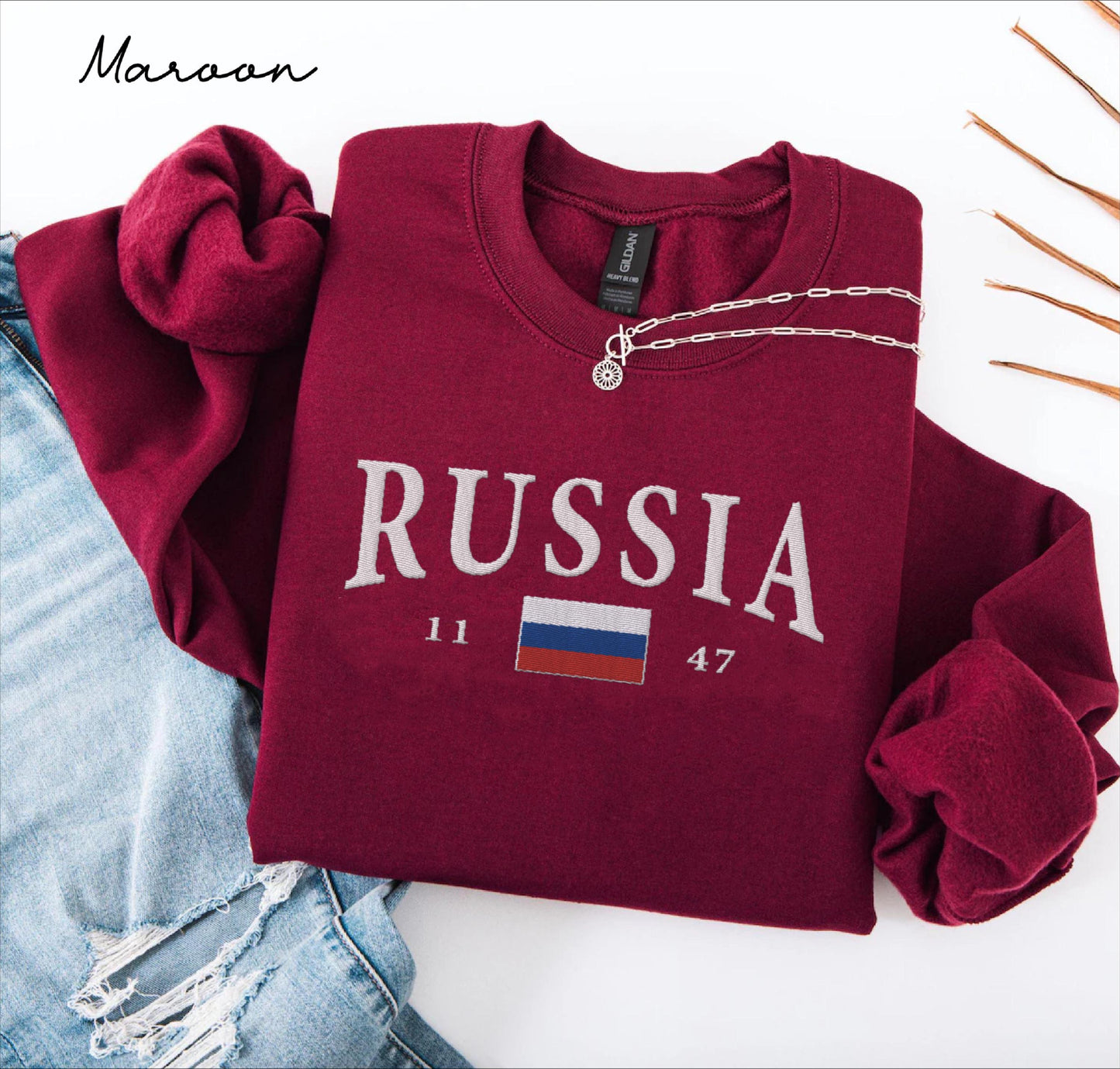 Russia Flag embroidered sweatshirt crewneck