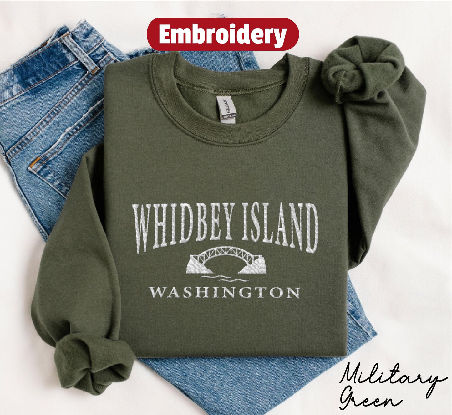 Whidbey Island embroidered sweatshirt crewneck
