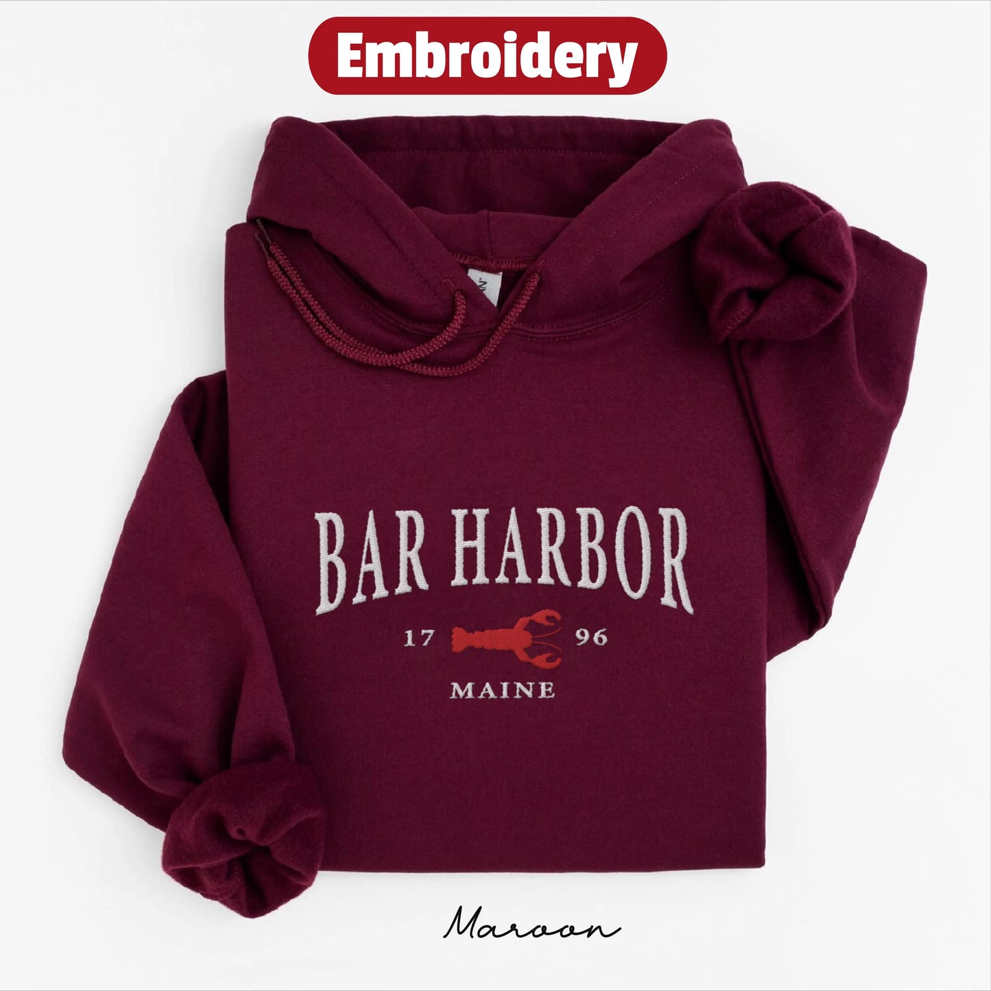 Bar Harbor embroidery hoodie