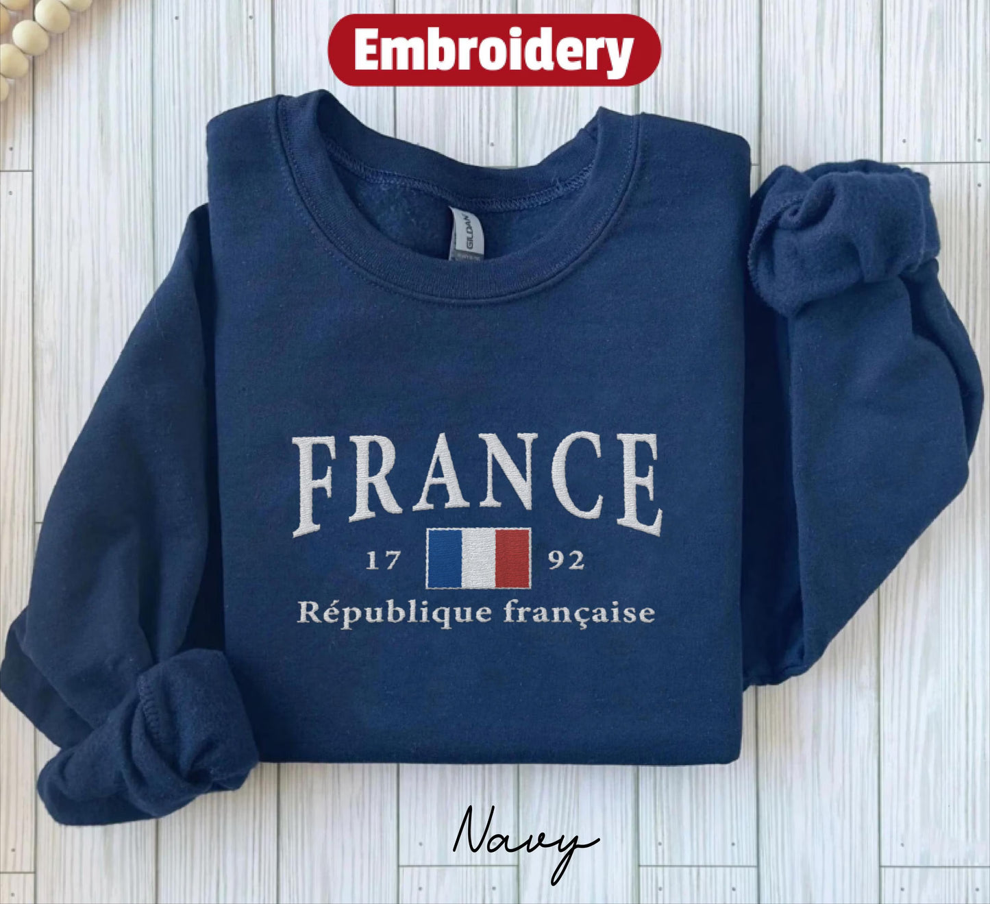France Flag embroidered sweatshirt crewneck