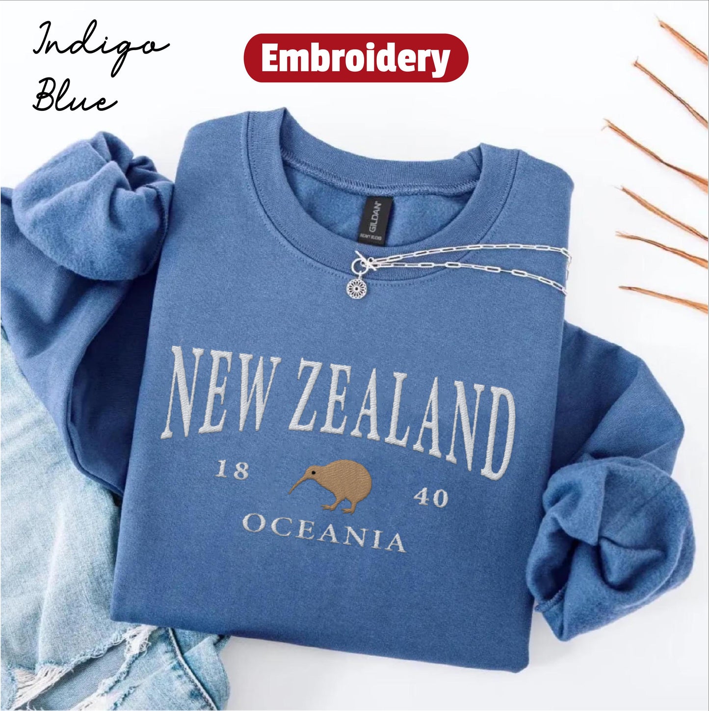 New Zealand embroidered sweatshirt crewneck