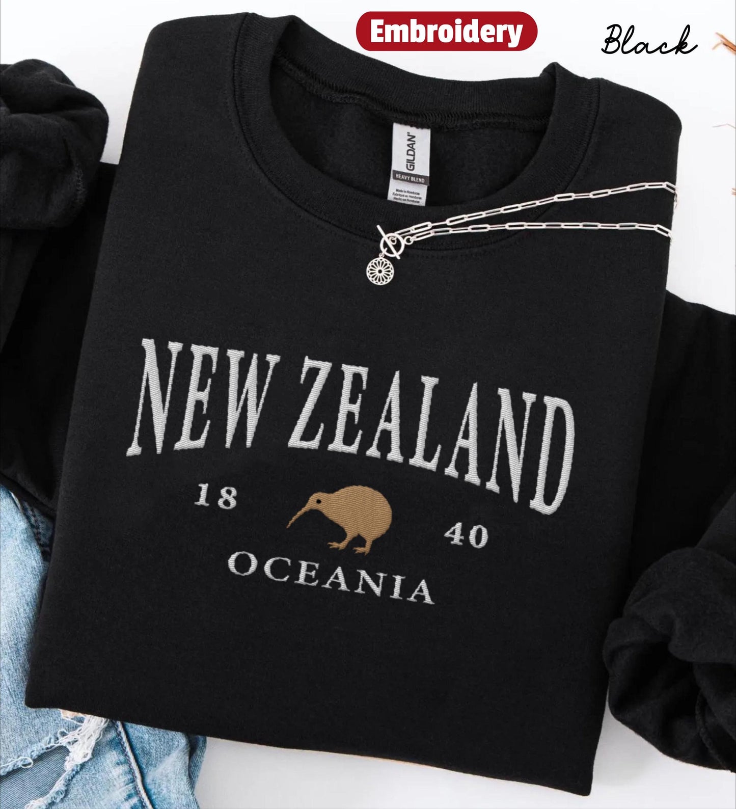 New Zealand embroidered sweatshirt crewneck