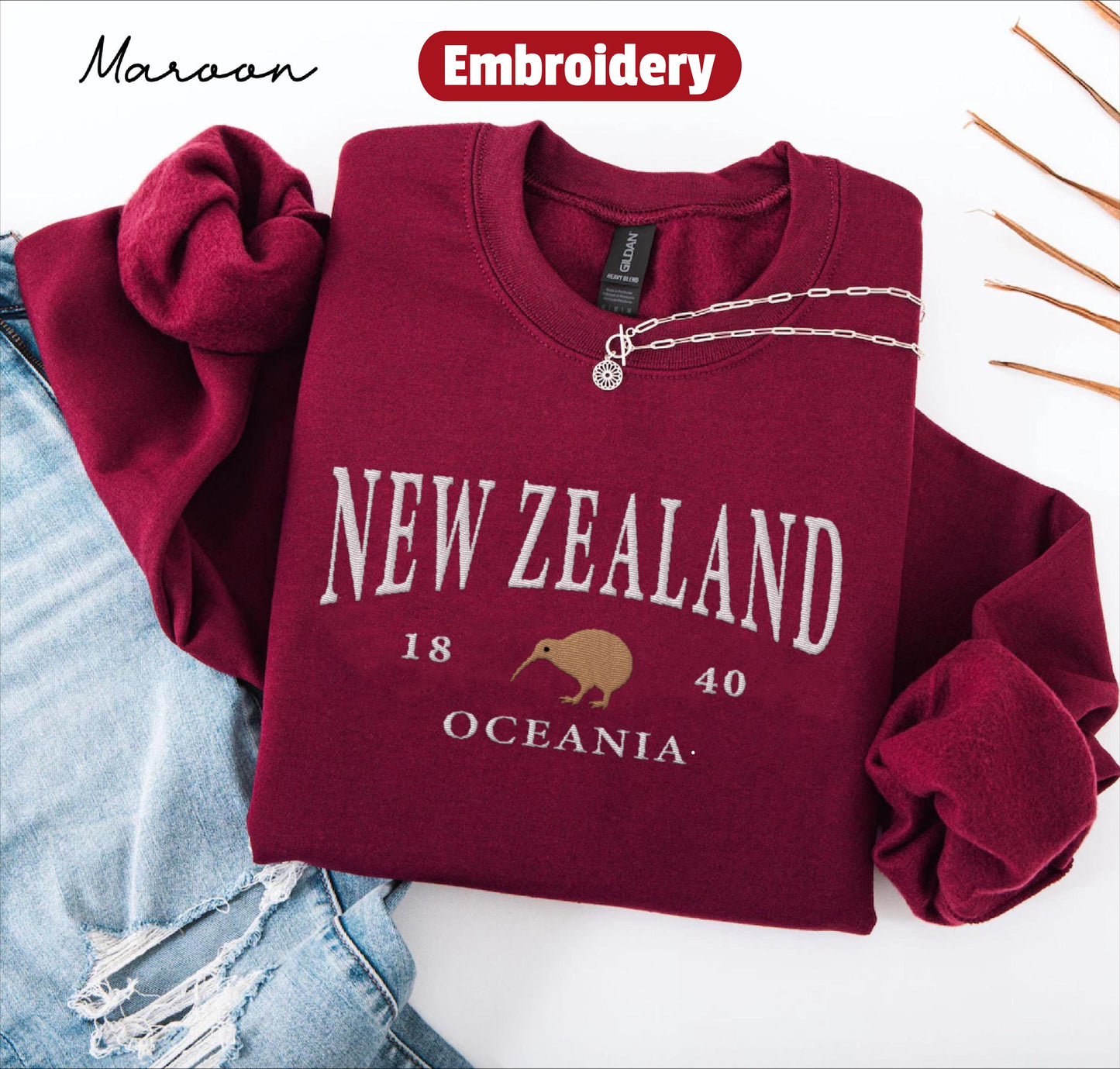 New Zealand embroidered sweatshirt crewneck